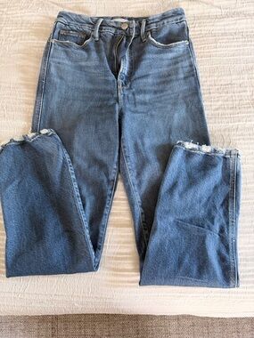 Good American light blue denim straight leg jeans